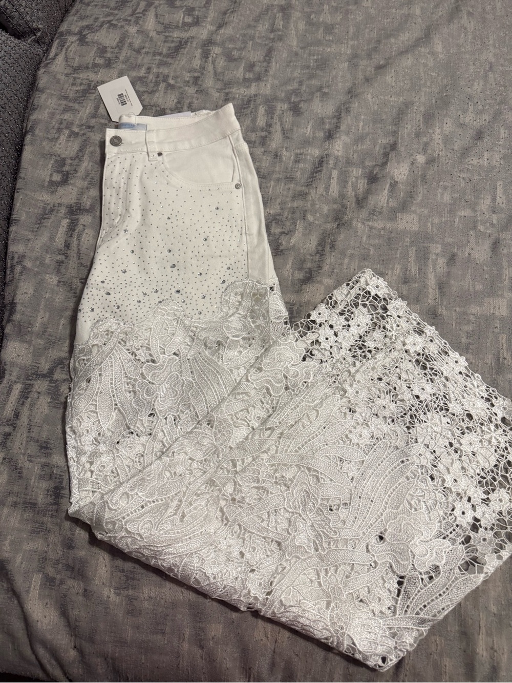 High-Rise White Lace Detail Women's Jeans